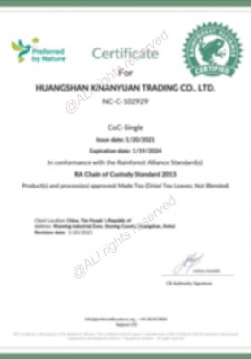 RA CERTIFICATE OF HUANGSHAN XINANYUAN TRADING